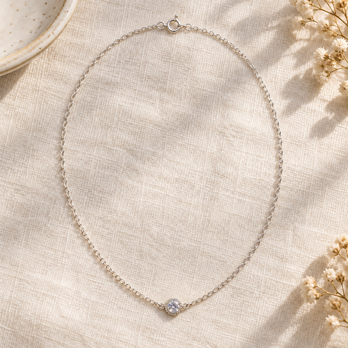 CZ Solitaire Necklace in Sterling Silver
