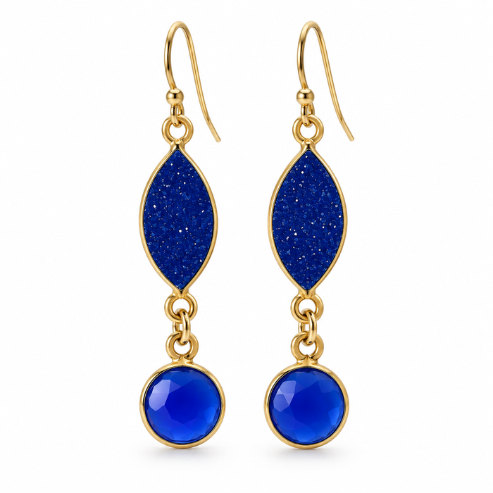 Blue Druzy & Chalcedony Gold Filled Drop Earrings