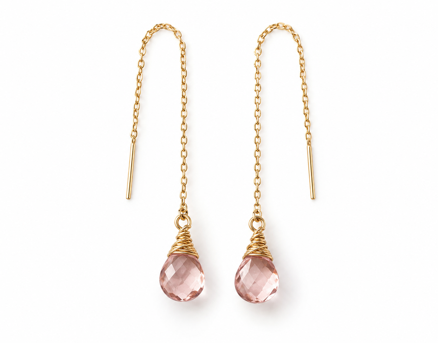 Morganite Threader Earrings – 14k Gold Filled