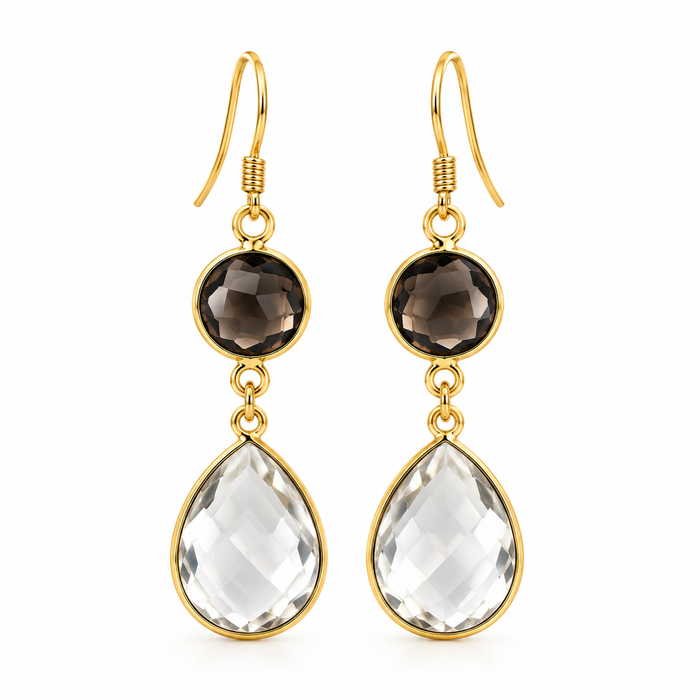 Smokey & Clear Quartz Drop Earrings – 14k Gold Filled