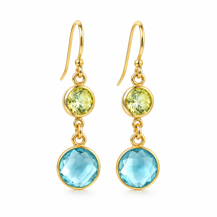 Aqua Hydro Quartz & Peridot Earrings – 14K Gold Filled