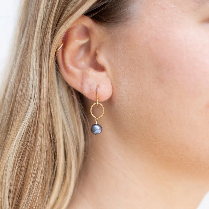 Peacock Freshwater Pearl Circle Earrings | Sterling Silver or Gold Filled