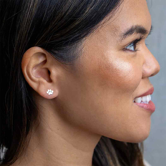 Sterling Silver Paw Stud Earrings – Pet Lover Dog Jewelry Gift