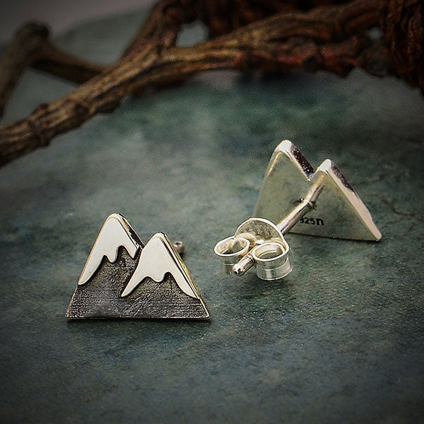 Snow Capped Mountain Sterling Silver Post Stud Earrings