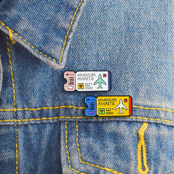 Adventure Awaits Ticket Enamel Pin – Travel Lover Pin