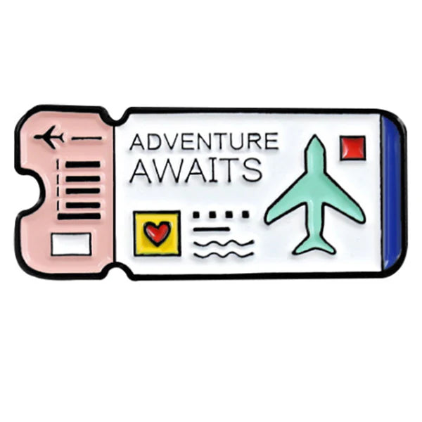 Adventure Awaits Ticket Enamel Pin – Travel Lover Pin