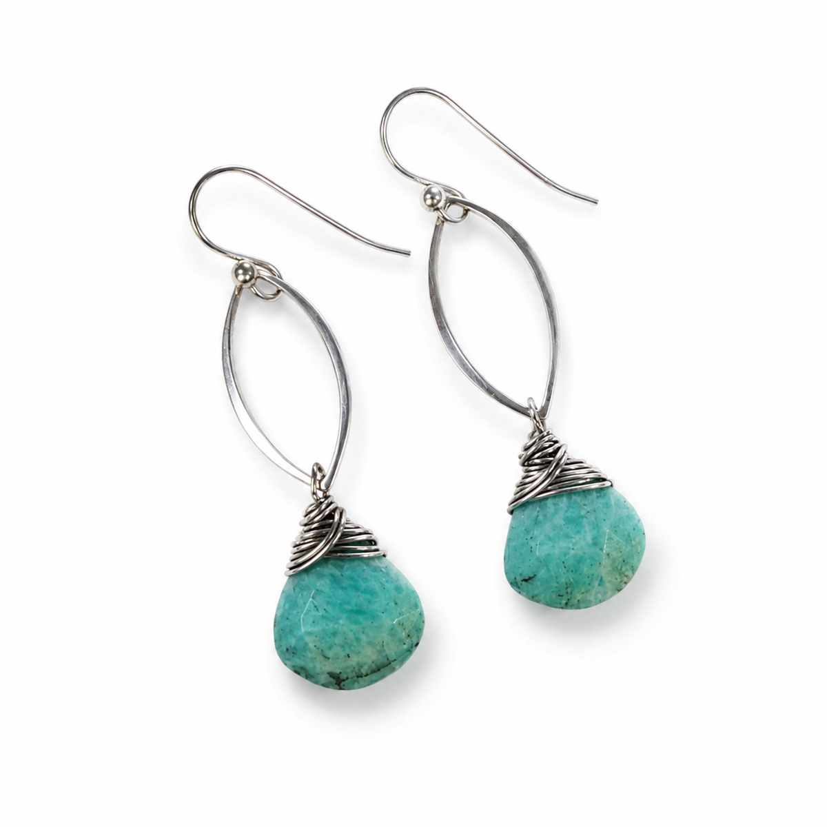 Amazonite Wire Wrapped Sterling Silver Earrings — CYDesignStudio