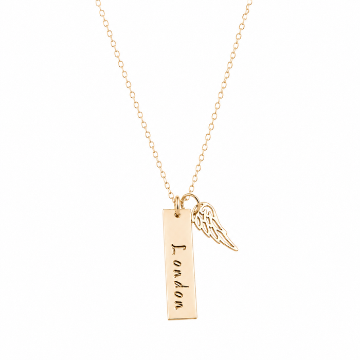 Personalized Angel Wing Memorial Bar Necklace