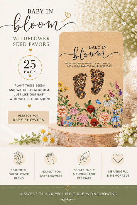 Baby in Bloom Seed Favors 25 Pack, Wildflower Plantable Baby Shower Gifts