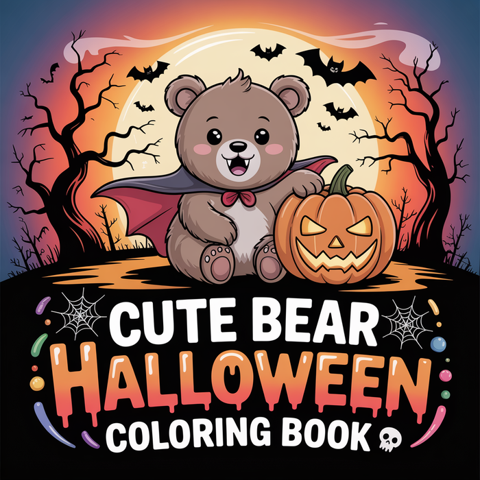 Cute Bear Halloween Coloring Book – Instant Download