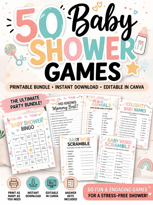 50 Baby Shower Games Printable Bundle