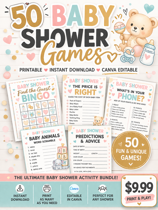 50 Baby Shower Games Printable Bundle