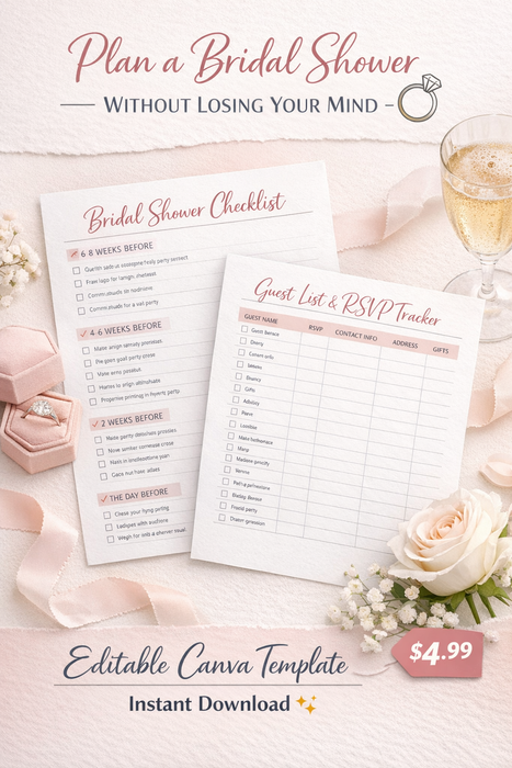 Bridal Shower Planner Printable - Editable Canva Template