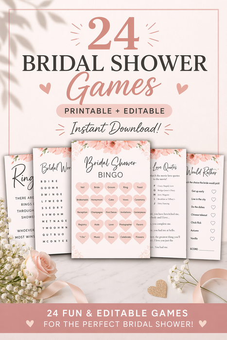 24 Printable & Editable Bridal Shower Games Bundle