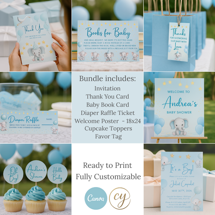 Little Elephant Dreams Baby Shower Printable Bundle