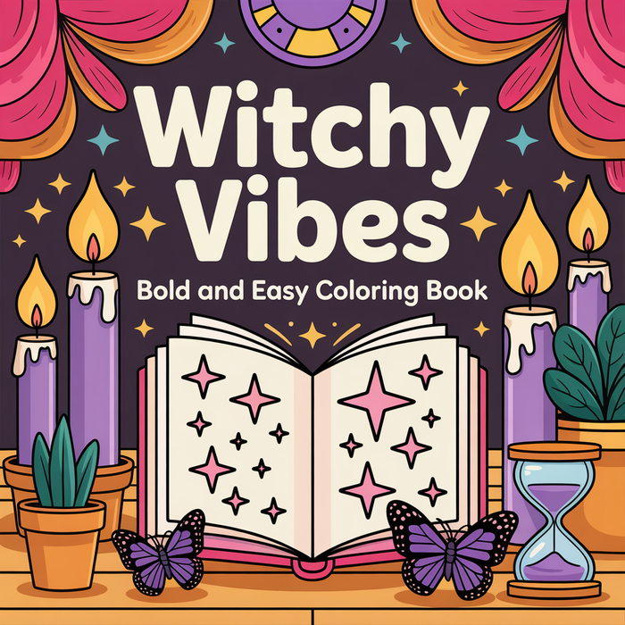 Witchy Vibes: Bold & Easy Coloring Book - Instant Download
