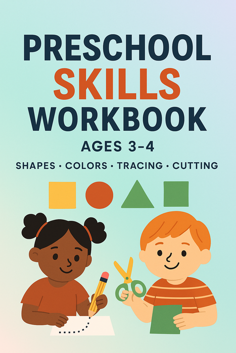 Editable Preschool Skills Workbook for Ages 3–4 – 17 Pages