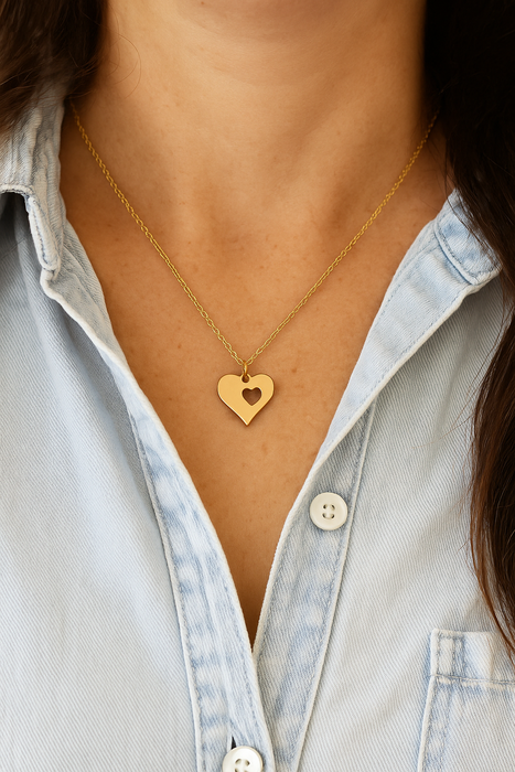 Heart Cutout Necklace – 18" Gold Filled Chain