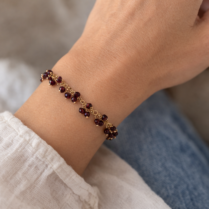 Garnet Gemstone Cluster Bracelet – Gold Filled – Handmade in Raleigh NC – January Birthstone Bracelet