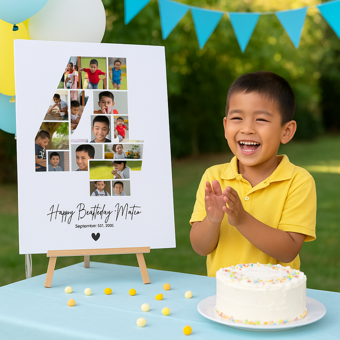 4th Birthday Photo Collage Canva Template – Editable Milestone Poster
