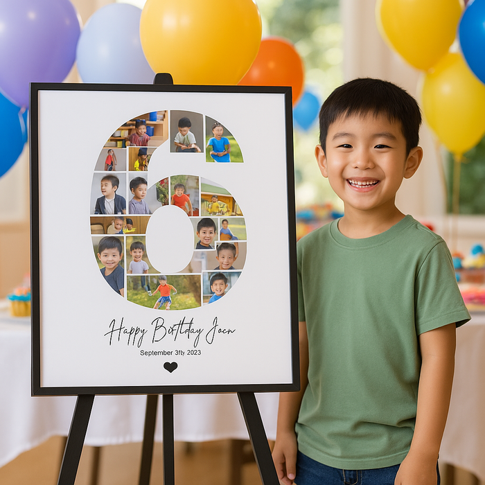 6th Birthday Photo Collage Canva Template – Editable Milestone Poster