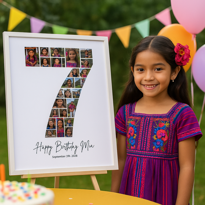 7th Birthday Photo Collage Canva Template – Editable Milestone Poster