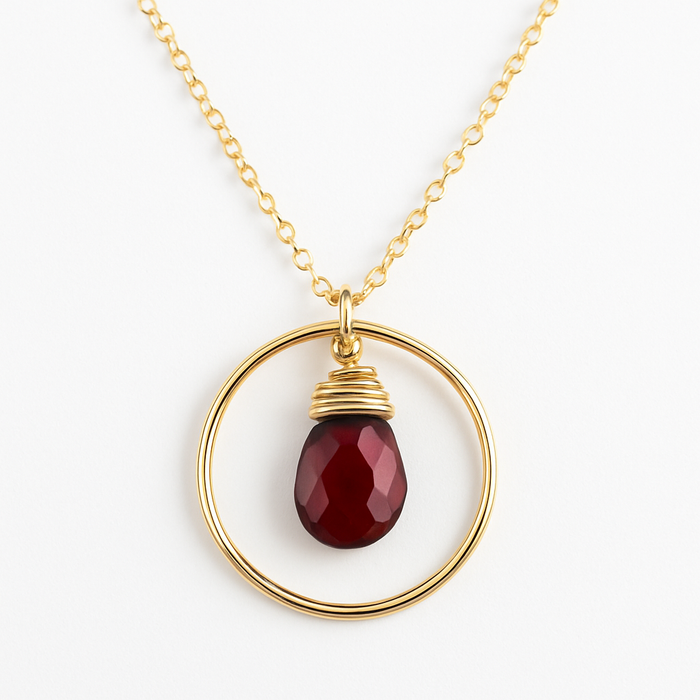 Vampire Diaries Necklace - Garnet Gemstone Wire Wrapped Briolette Teardrop Necklace