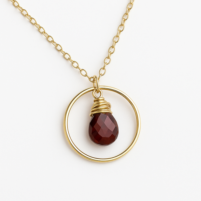 Vampire Diaries Necklace - Garnet Gemstone Wire Wrapped Briolette Teardrop Necklace