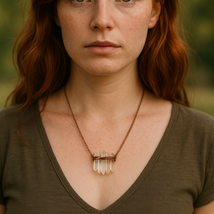 Raw Quartz Dagger Necklace | Copper Wire Wrapped | 24-Inch Chain | OOAK