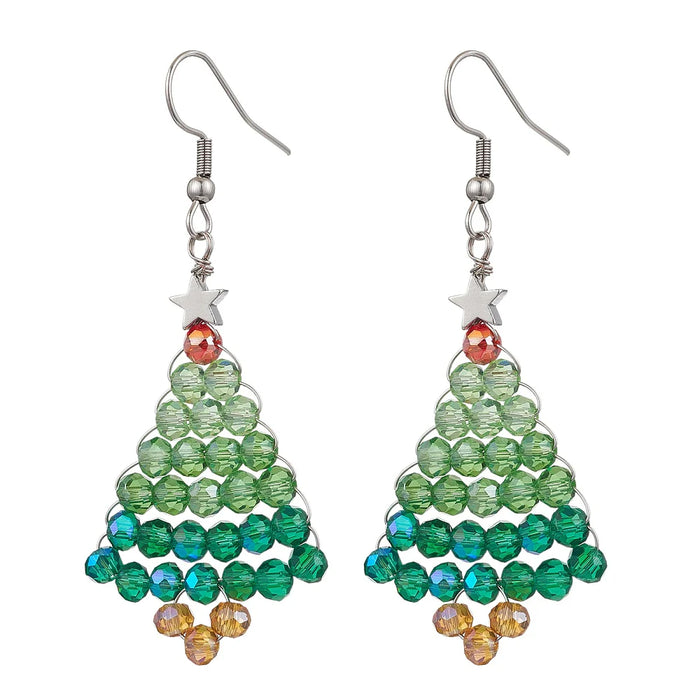 Christmas Tree Beaded Earrings – Handmade Holiday Jewelry with Star & Stainless Steel Hooks