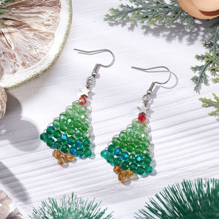 Christmas Tree Beaded Earrings – Handmade Holiday Jewelry with Star & Stainless Steel Hooks