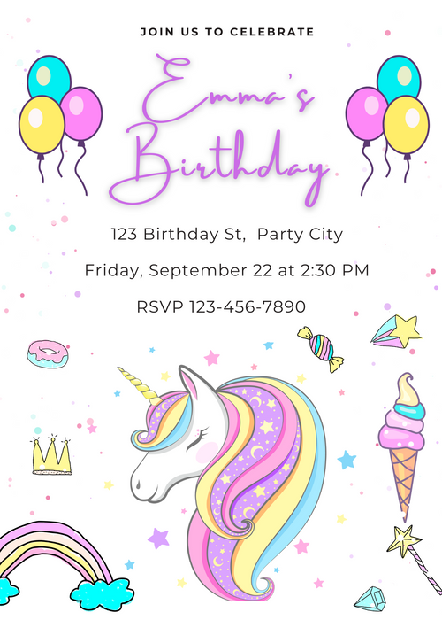 Unicorn Birthday Invitation Template – Pastel Girls Party | Editable in Canva