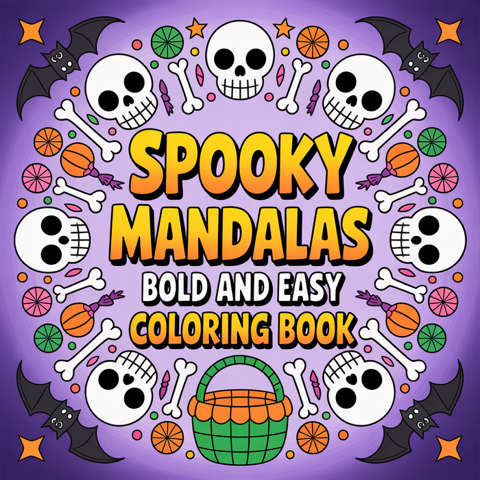 Spooky Mandalas: Bold and Easy Coloring Book - Instant Download