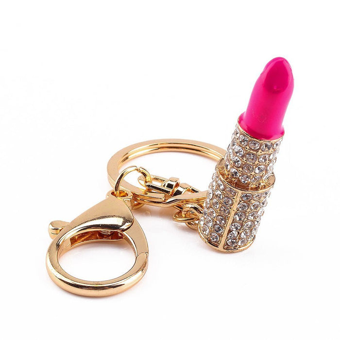 Pink Rhinestone Lipstick Bag Charm & Keychain