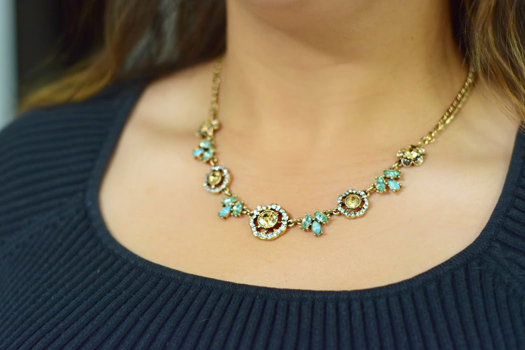 Jasmine Bridal Statement Necklace | Crystal & Brass Necklace