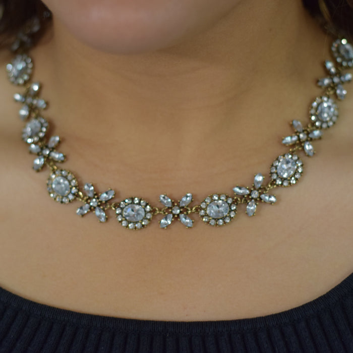 Marie Crystal Statement Necklace – Antique Gold