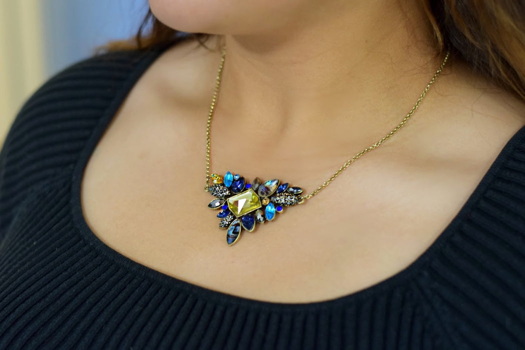 Multicolor Rhinestone Brass Statement Necklace