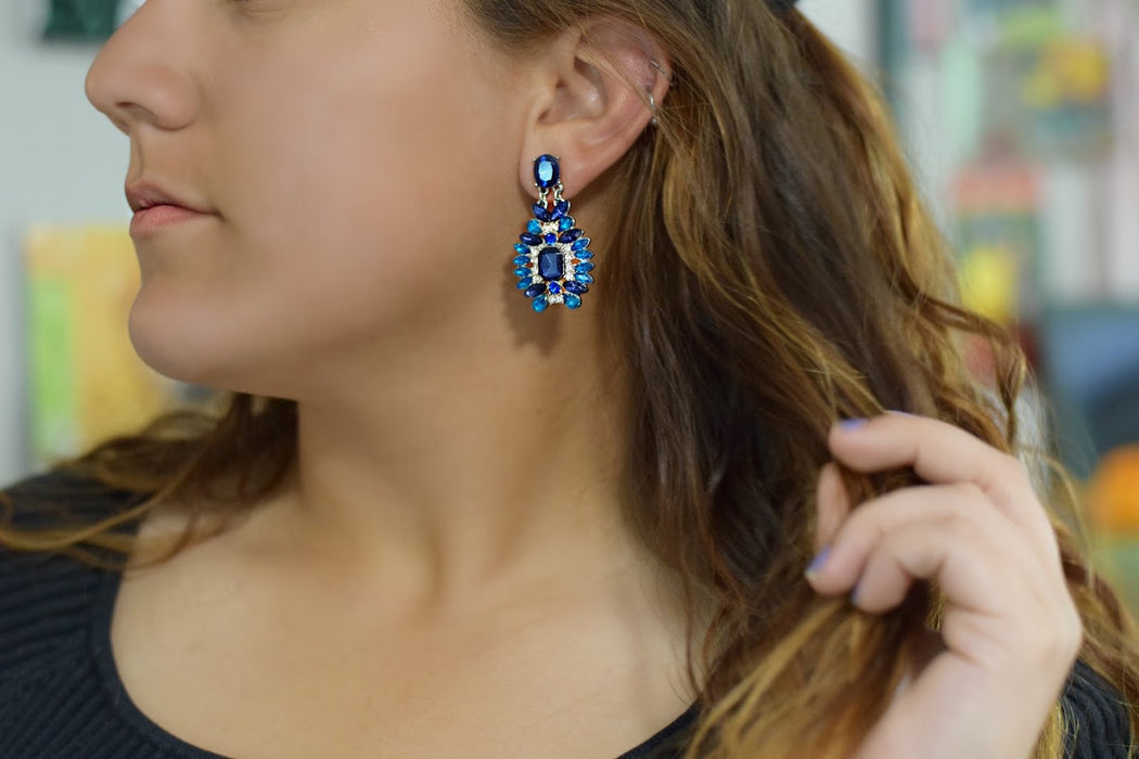 Blue Crystal Statement Drop Earrings