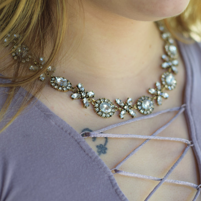 Marie Crystal Statement Necklace – Antique Gold