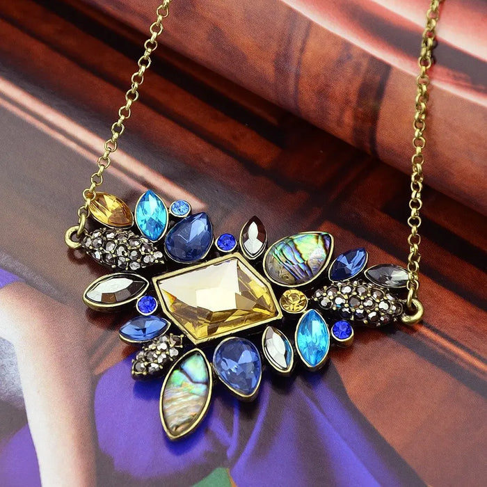 Multicolor Rhinestone Brass Statement Necklace