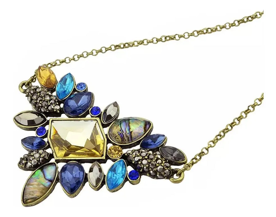 Multicolor Rhinestone Brass Statement Necklace