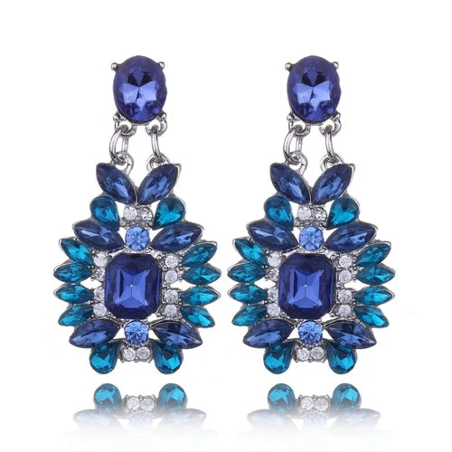 Blue Crystal Statement Drop Earrings