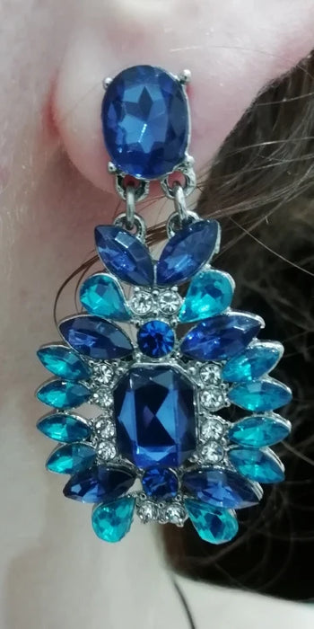Blue Crystal Statement Drop Earrings