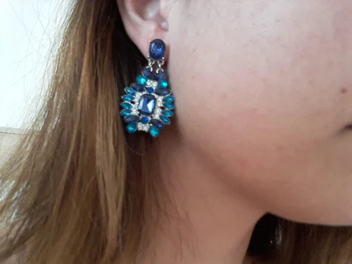 Blue Crystal Statement Drop Earrings