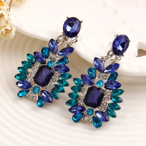 Blue Crystal Statement Drop Earrings