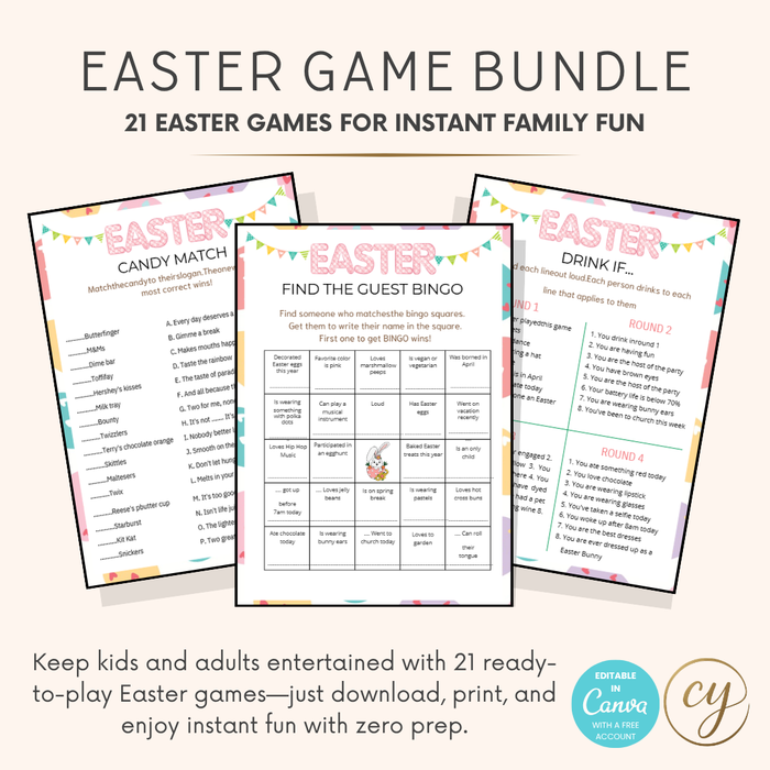 Easter Game Bundle (21 Games) – Printable Party Pack for Kids & Adults | Instant Download