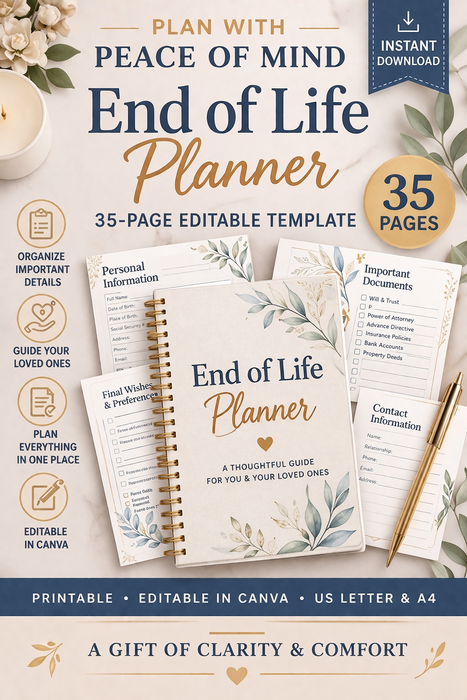 End-of-Life Planner | 35-Page Editable Canva Template