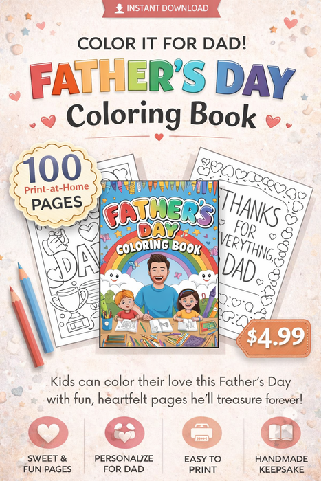 Father’s Day Coloring Book for Kids – 100 Printable Pages to Gift Dad