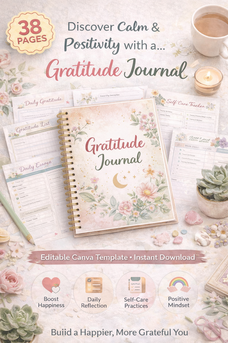 Gratitude & Growth Planner – 38-Page Canva Template