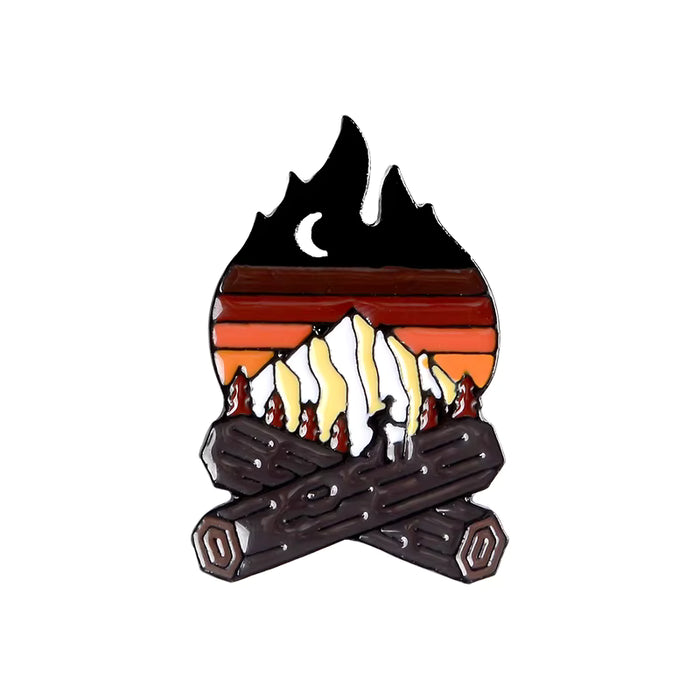 Campfire Under the Night Sky Enamel Pin – Cozy Outdoor Adventure Pin